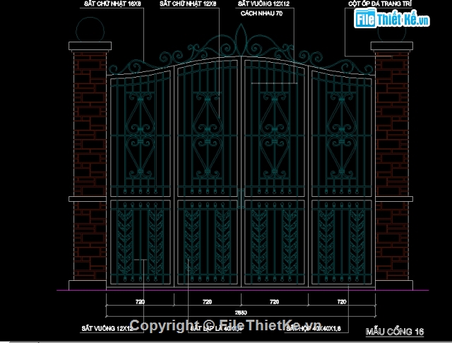 File cad,cổng tường rào,tường rào biệt thự